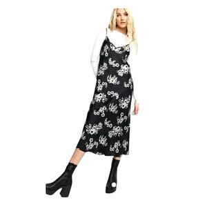 Allsaints Hera Jasmine Floral V-Neck Slip Midi Dress EUC Black/White Size Medium